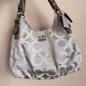 Coach Silver and Brown Signature Shoulder Bag